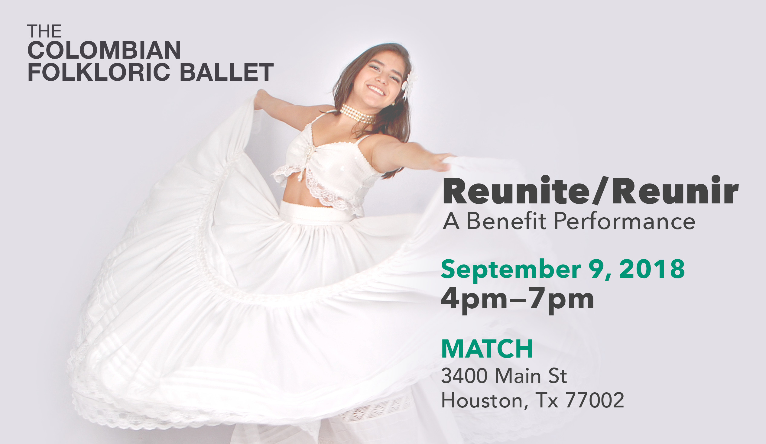 Reunite/Reunir: A Benefit Performance. September 9, 2018 4pm—7pm. MATCH 3400 Main St Houston, Tx 77002